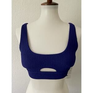 Calia Swim Bikini Top Keyhole Cut Out Textured Swimwear Indigo